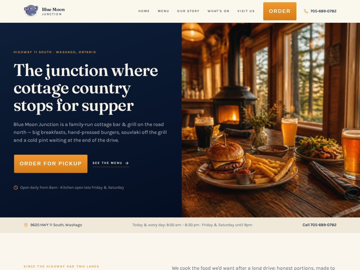 Blue Moon Junction - Cottage Bar & Grill website screenshot