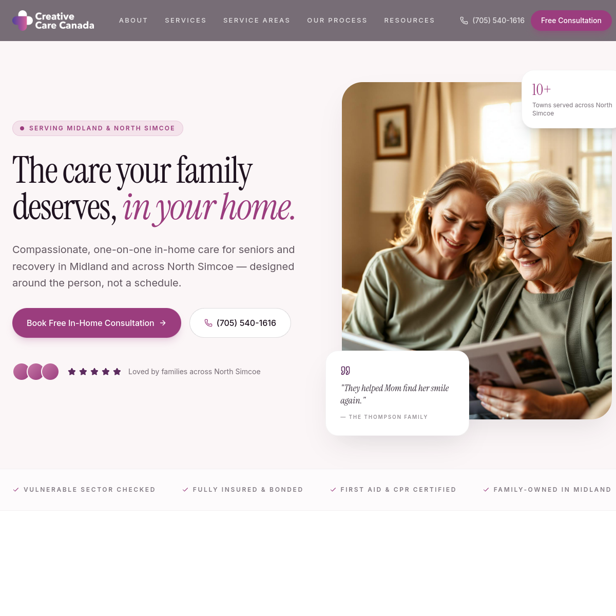 Creative Care Canada website screenshot