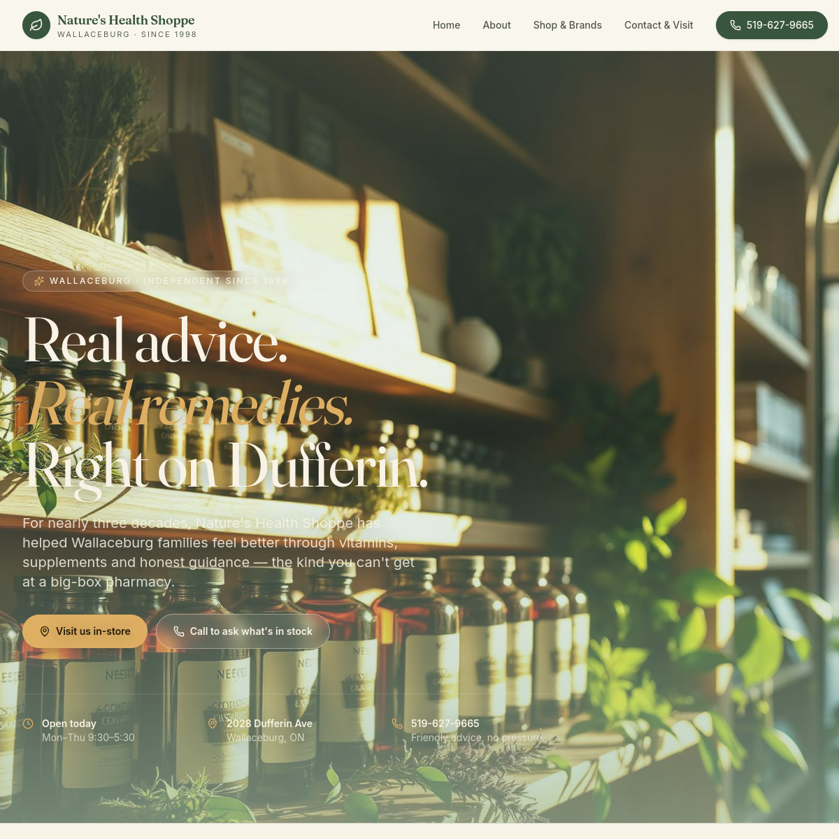 Nature's Health Shoppe website screenshot
