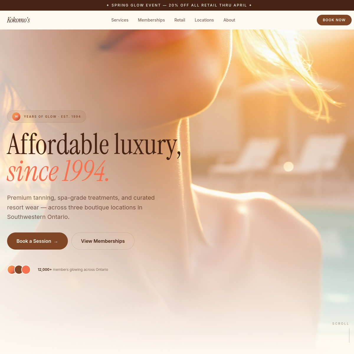 Kokomo's Tanning & Swimwear website screenshot