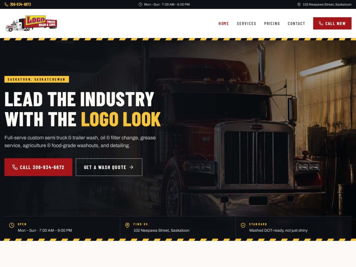 Logo Truck Wash & Lube website screenshot