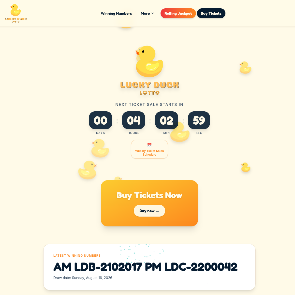 Lucky Duck Lotto website screenshot
