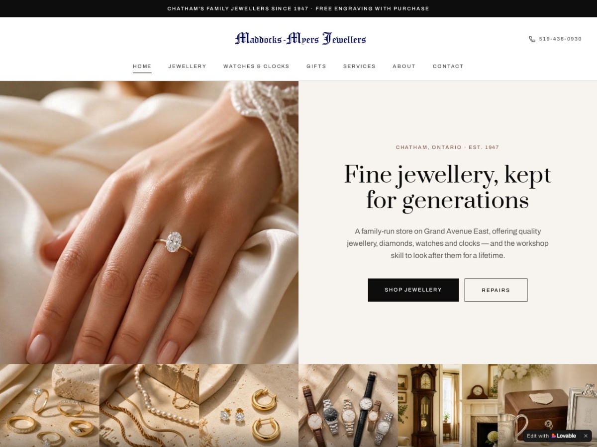 Maddocks-Myers Jewellers Ltd website screenshot