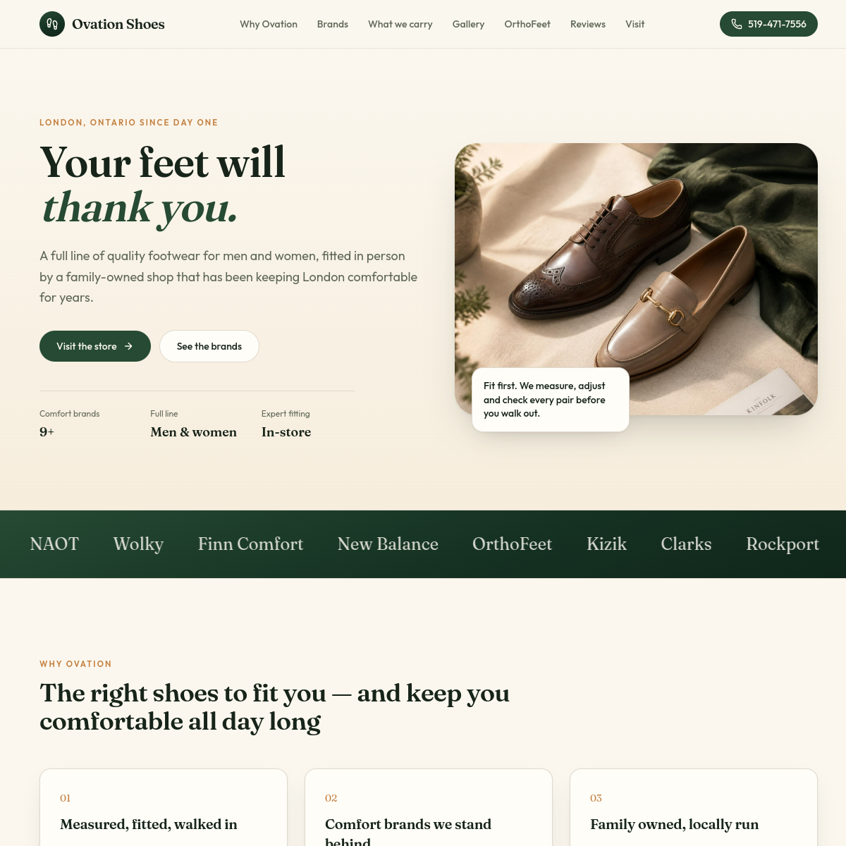 Ovation Shoes website screenshot