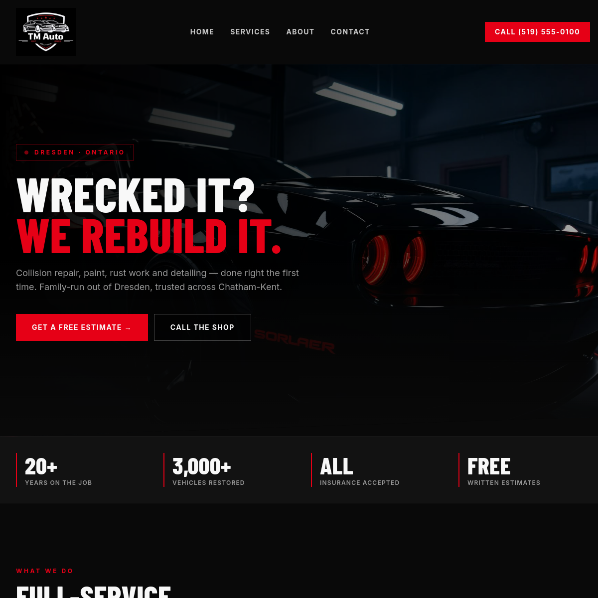 TM Auto Solutions website screenshot
