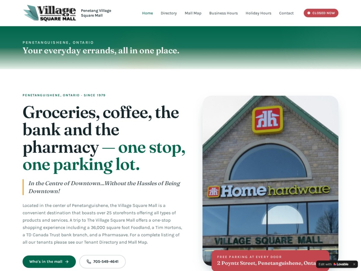 Village Square Mall website screenshot