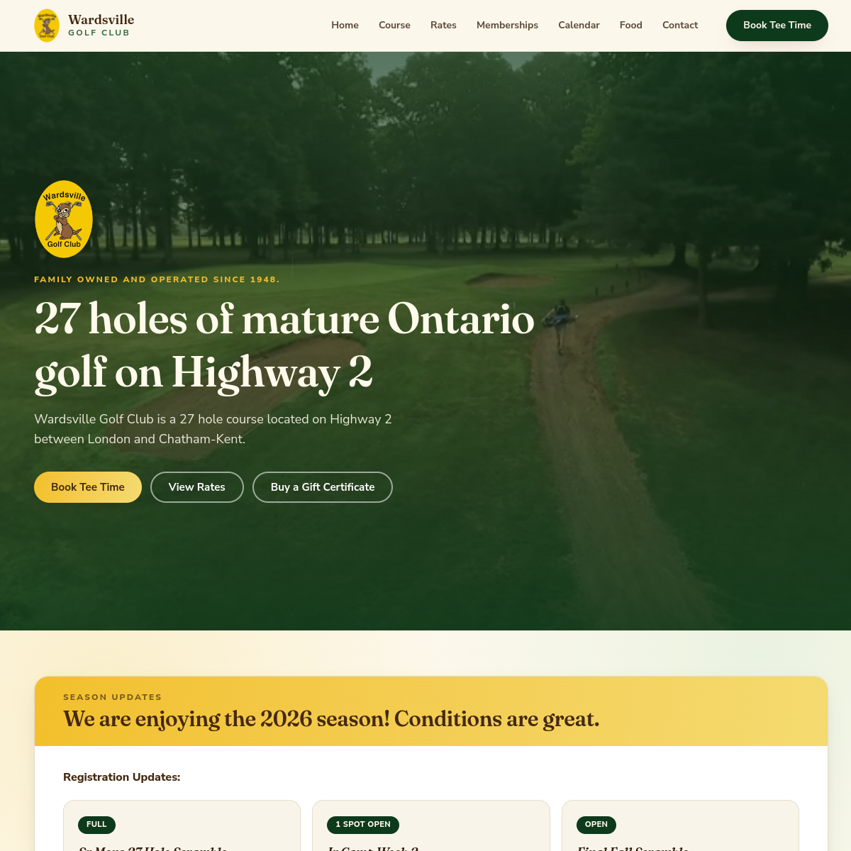 Wardsville Golf Club website screenshot